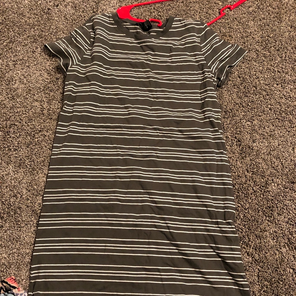 olive green &’ white striped t shirt dress